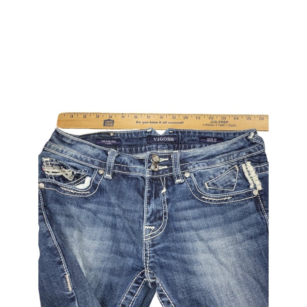 Vigoss Jeans Womens 29 Chelsea Capri Dark Wash Embellished Denim Embroidered - Picture 8 of 8